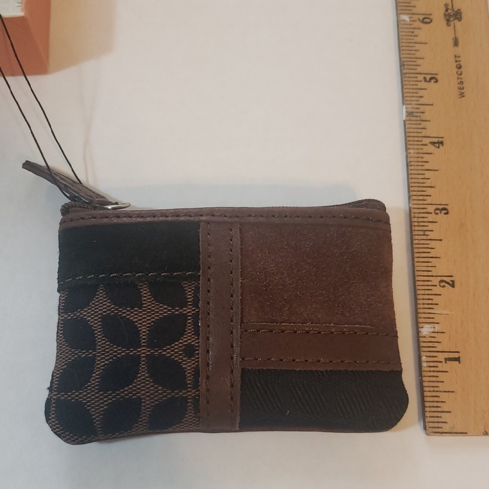 Fossil Brown Leather ID Card Zip Pouch Patchwork Coin